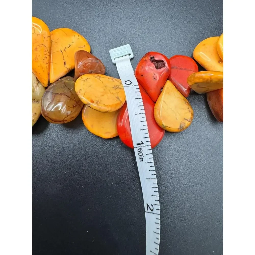 Artisan Statement Necklace Orange Red Dyed Teardrop & Natural Agate Silver Clasp